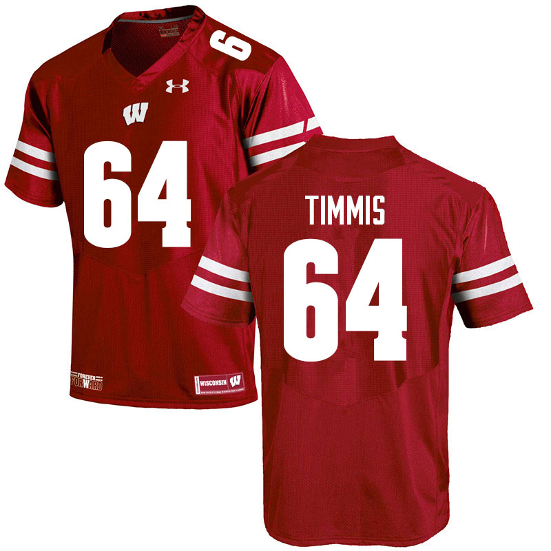 Wisconsin Badgers Men's #64 Sean Timmis NCAA Under Armour Authentic Red College Stitched Football Jersey JF40E85SD
